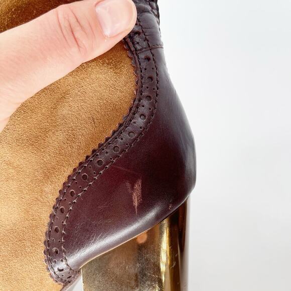 Dolce & Gabbana y2k Camel Suede Brown Leather Chunky Block Heel Boot IT 38 - Picture 9 of 15